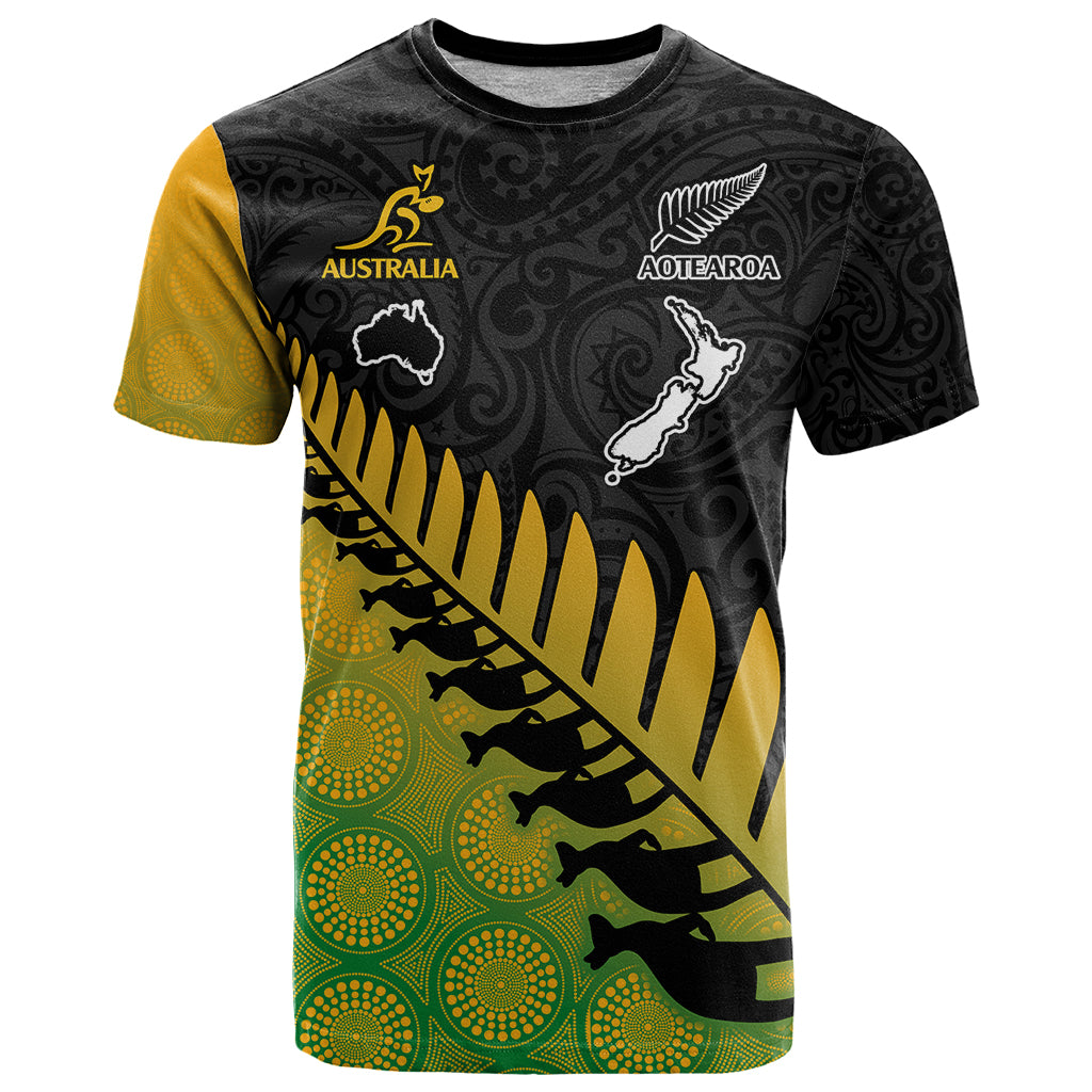 Australia Wallabies and Aotearoa Rugby T Shirt Kangaroo Black Fern Maori Gradient Vibe LT9 Gradient - Polynesian Pride