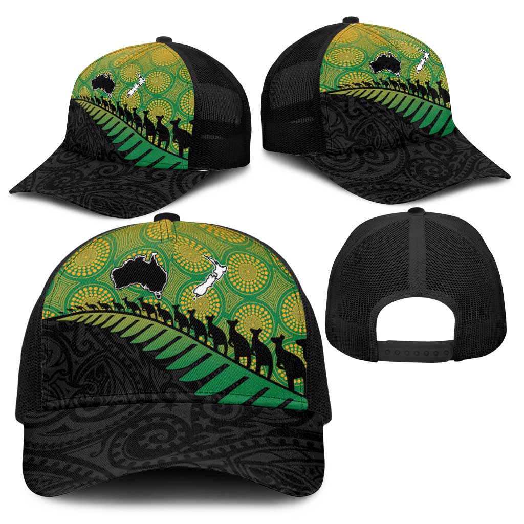 Australia New Zealand Rugby Baseball Net Cap Gradient Aboriginal Wallabies and Maori Black Fern - Polynesian Pride