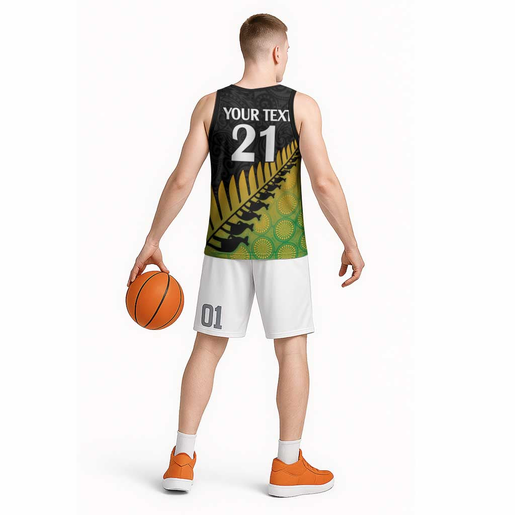 Australia New Zealand Rugby Basketball Jersey Gradient Aboriginal Wallabies and Maori Black Fern - Polynesian Pride