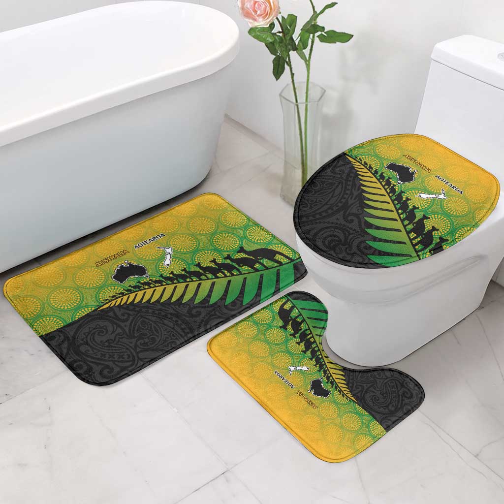 Australia New Zealand Rugby Bathroom Set Gradient Aboriginal Wallabies and Maori Black Fern - Polynesian Pride