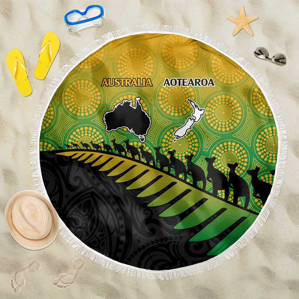 Australia New Zealand Rugby Beach Blanket Gradient Aboriginal Wallabies and Maori Black Fern - Polynesian Pride