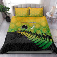 Australia New Zealand Rugby Bedding Set Gradient Aboriginal Wallabies and Maori Black Fern - Polynesian Pride