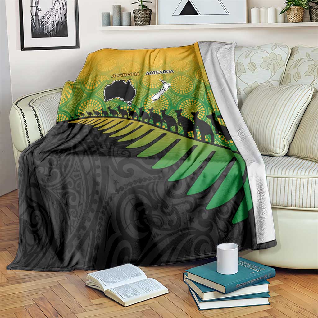 Australia New Zealand Rugby Blanket Gradient Aboriginal Wallabies and Maori Black Fern - Polynesian Pride