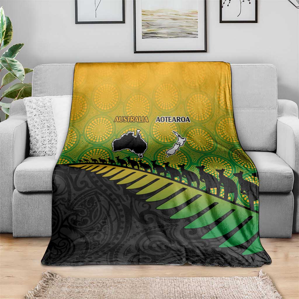 Australia New Zealand Rugby Blanket Gradient Aboriginal Wallabies and Maori Black Fern - Polynesian Pride