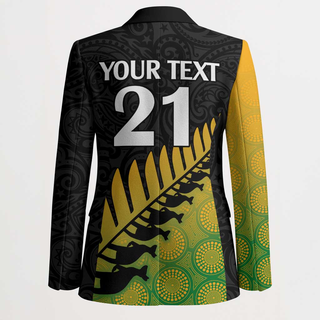 Australia New Zealand Rugby Custom Blazer Gradient Aboriginal Wallabies and Maori Black Fern LT9 - Polynesian Pride