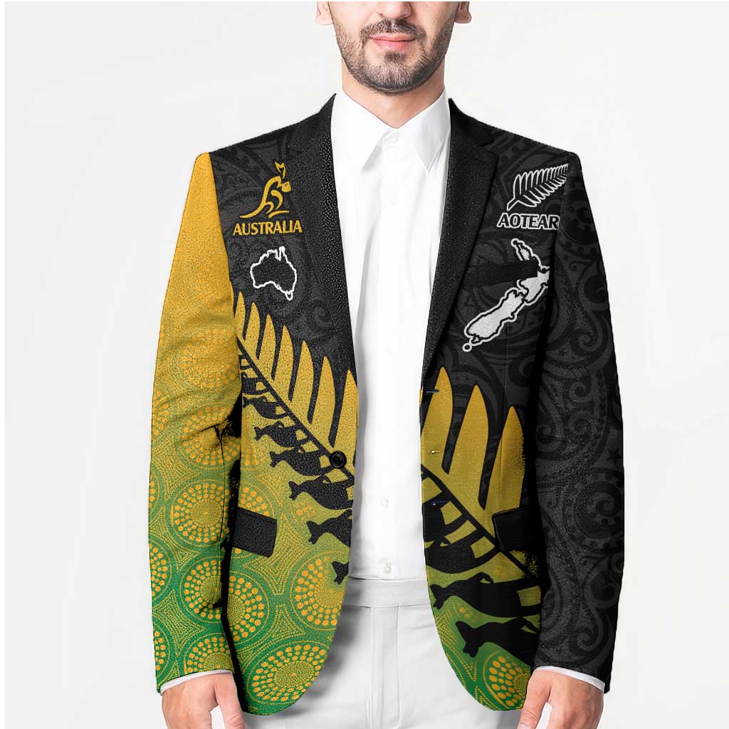 Australia New Zealand Rugby Custom Blazer Gradient Aboriginal Wallabies and Maori Black Fern LT9 - Polynesian Pride