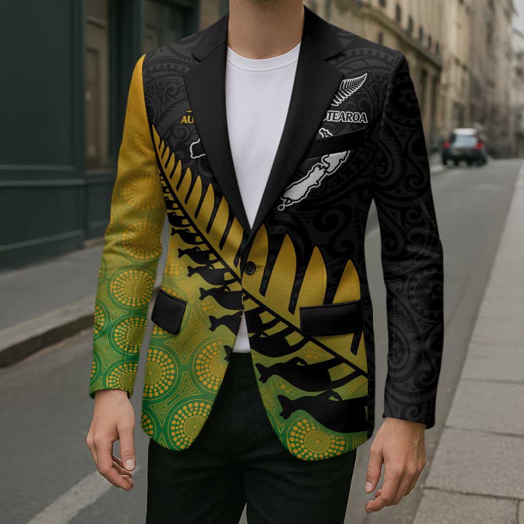 Australia New Zealand Rugby Custom Blazer Gradient Aboriginal Wallabies and Maori Black Fern LT9 - Polynesian Pride