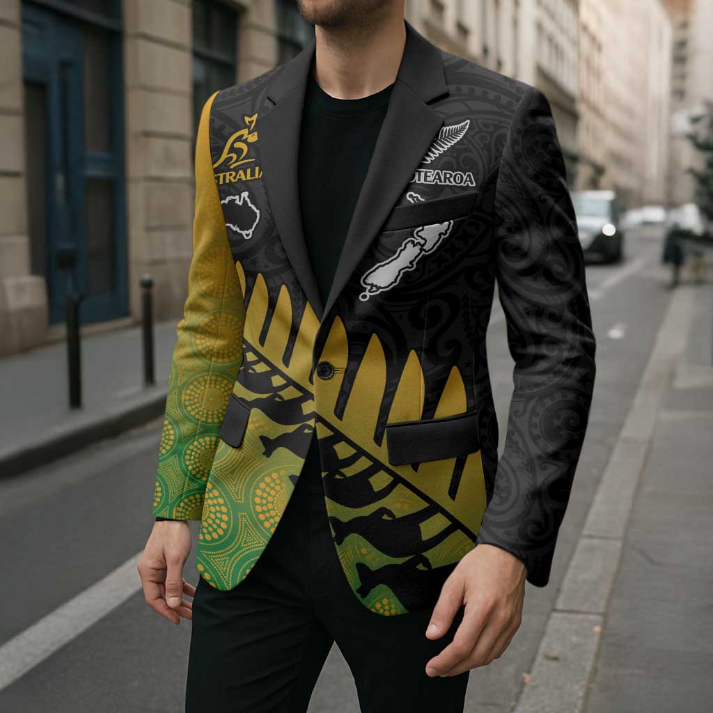 Australia New Zealand Rugby Custom Blazer Gradient Aboriginal Wallabies and Maori Black Fern LT9 - Polynesian Pride