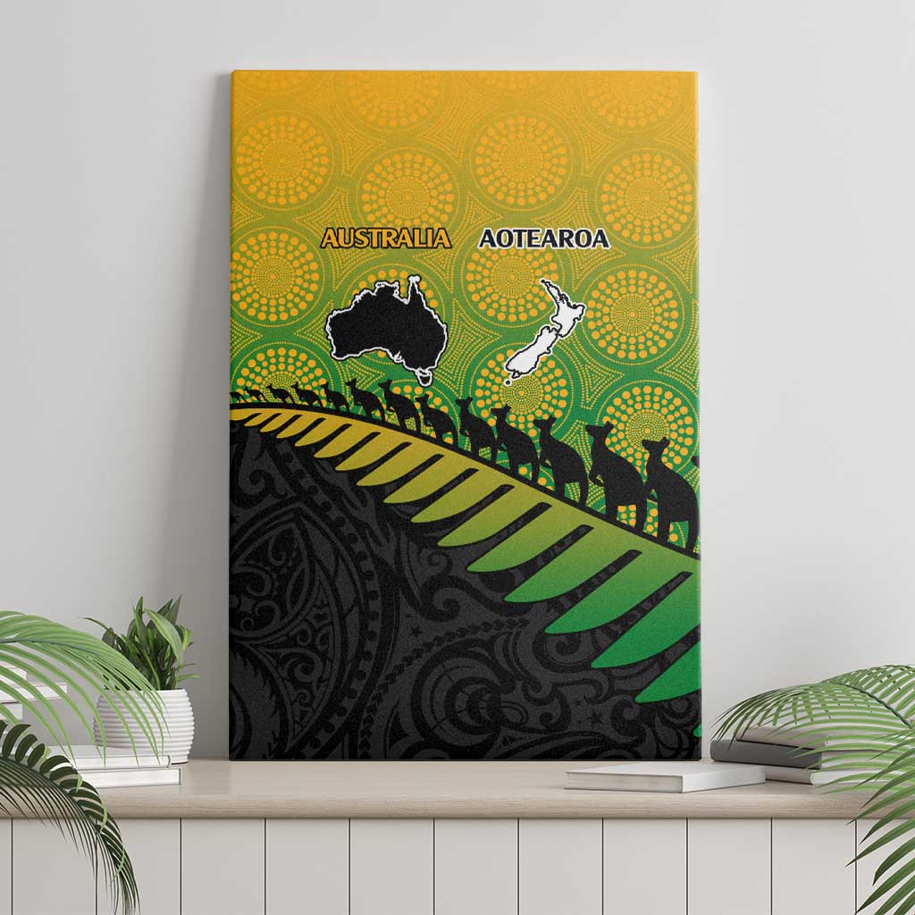 Australia New Zealand Rugby Canvas Wall Art Gradient Aboriginal Wallabies and Maori Black Fern - Polynesian Pride