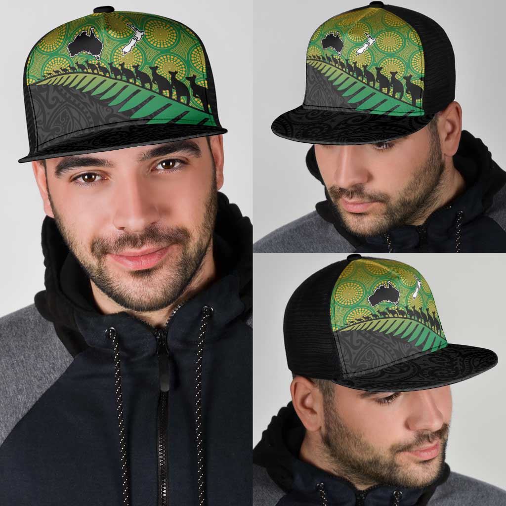 Australia New Zealand Rugby Mesh Trucker Cap Gradient Aboriginal Wallabies and Maori Black Fern - Polynesian Pride