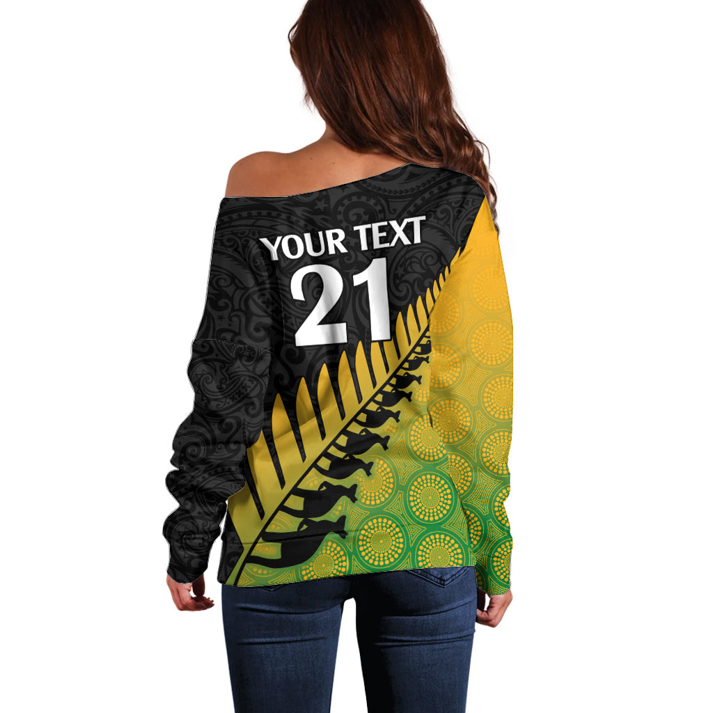 Custom Australia Wallabies and Aotearoa Rugby Off Shoulder Sweater Kangaroo Black Fern Maori Gradient Vibe LT9 - Polynesian Pride