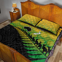 Australia New Zealand Rugby Quilt Bed Set Gradient Aboriginal Wallabies and Maori Black Fern - Polynesian Pride