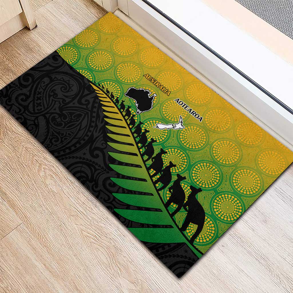 Australia New Zealand Rugby Rubber Doormat Gradient Aboriginal Wallabies and Maori Black Fern - Polynesian Pride