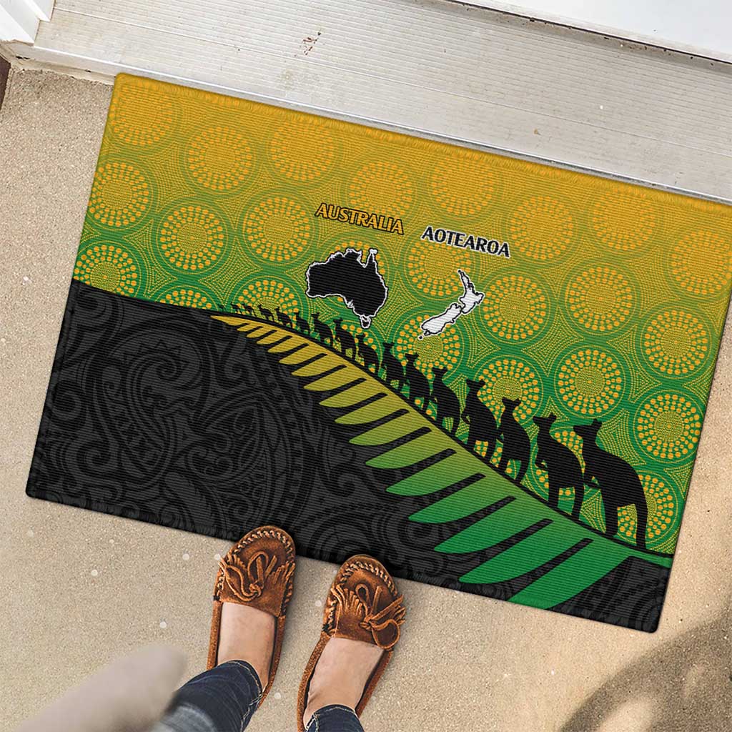 Australia New Zealand Rugby Rubber Doormat Gradient Aboriginal Wallabies and Maori Black Fern - Polynesian Pride