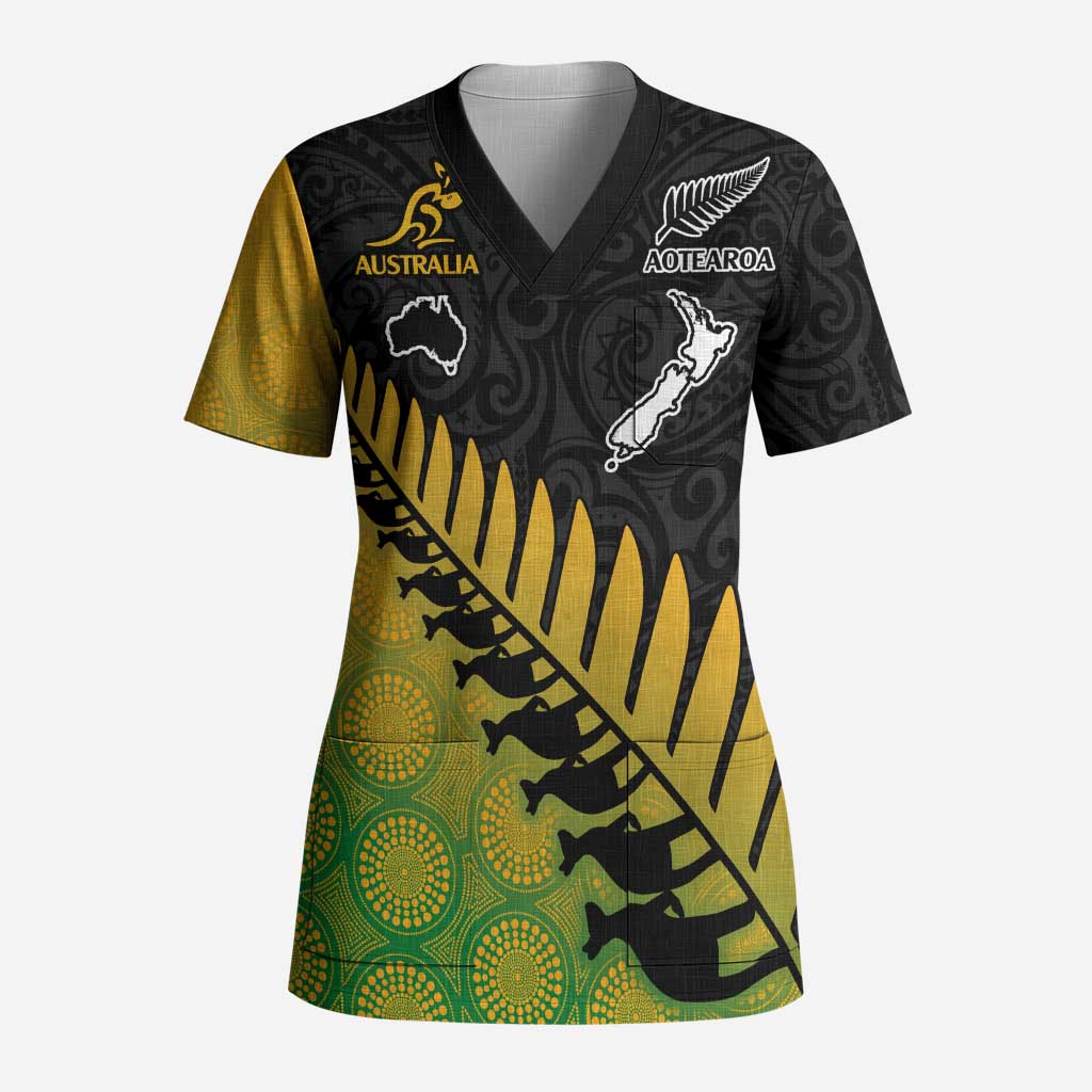Australia New Zealand Rugby Scrub Top Gradient Aboriginal Wallabies and Maori Black Fern - Polynesian Pride