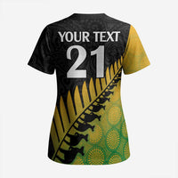Australia New Zealand Rugby Scrub Top Gradient Aboriginal Wallabies and Maori Black Fern - Polynesian Pride