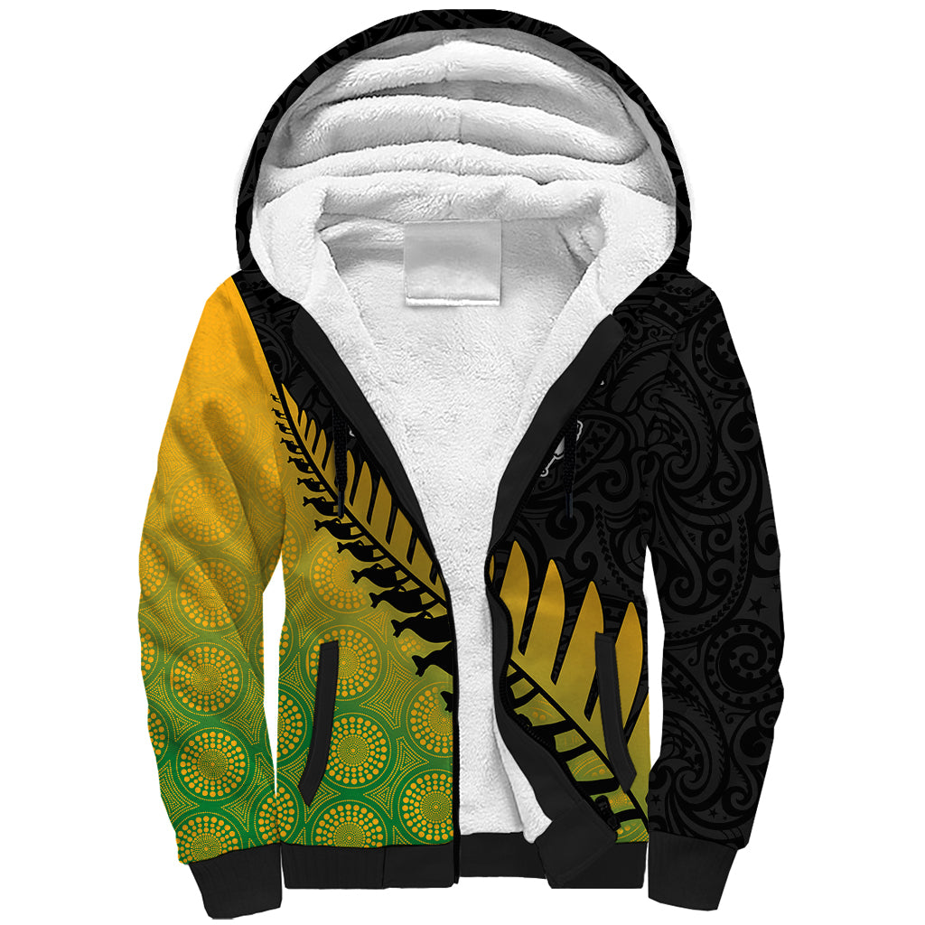 Custom Australia Wallabies and Aotearoa Rugby Sherpa Hoodie Kangaroo Black Fern Maori Gradient Vibe LT9 Unisex Gradient - Polynesian Pride