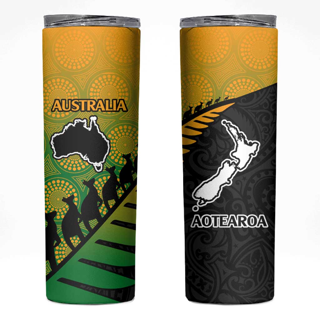 Australia New Zealand Rugby Skinny Tumbler Gradient Aboriginal Wallabies and Maori Black Fern - Polynesian Pride