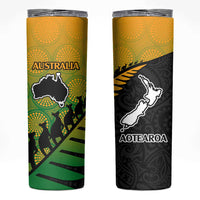 Australia New Zealand Rugby Skinny Tumbler Gradient Aboriginal Wallabies and Maori Black Fern - Polynesian Pride