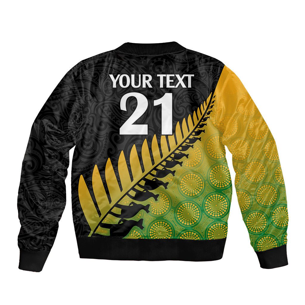 Custom Australia Wallabies and Aotearoa Rugby Sleeve Zip Bomber Jacket Kangaroo Black Fern Maori Gradient Vibe LT9 - Polynesian Pride