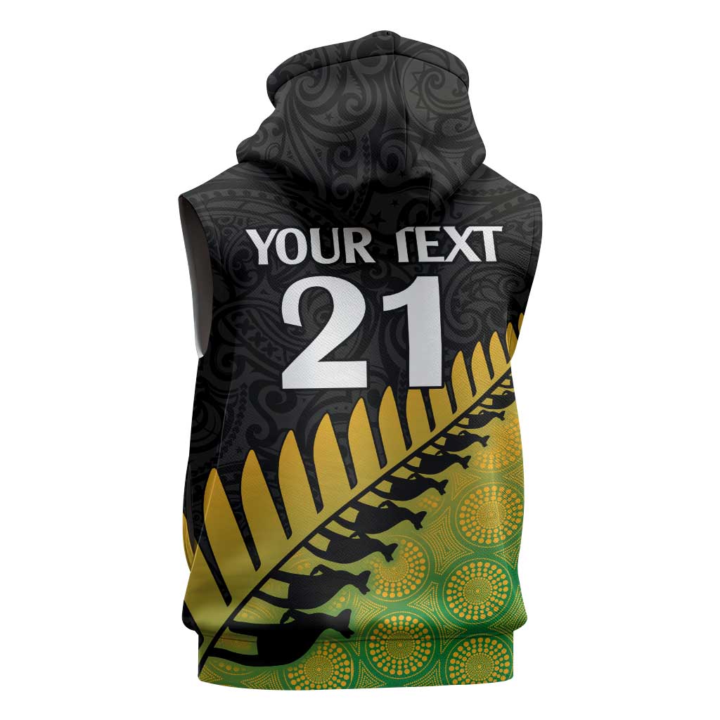 Australia New Zealand Rugby Sleeveless Zip Hoodie Gradient Aboriginal Wallabies and Maori Black Fern LT9 - Polynesian Pride