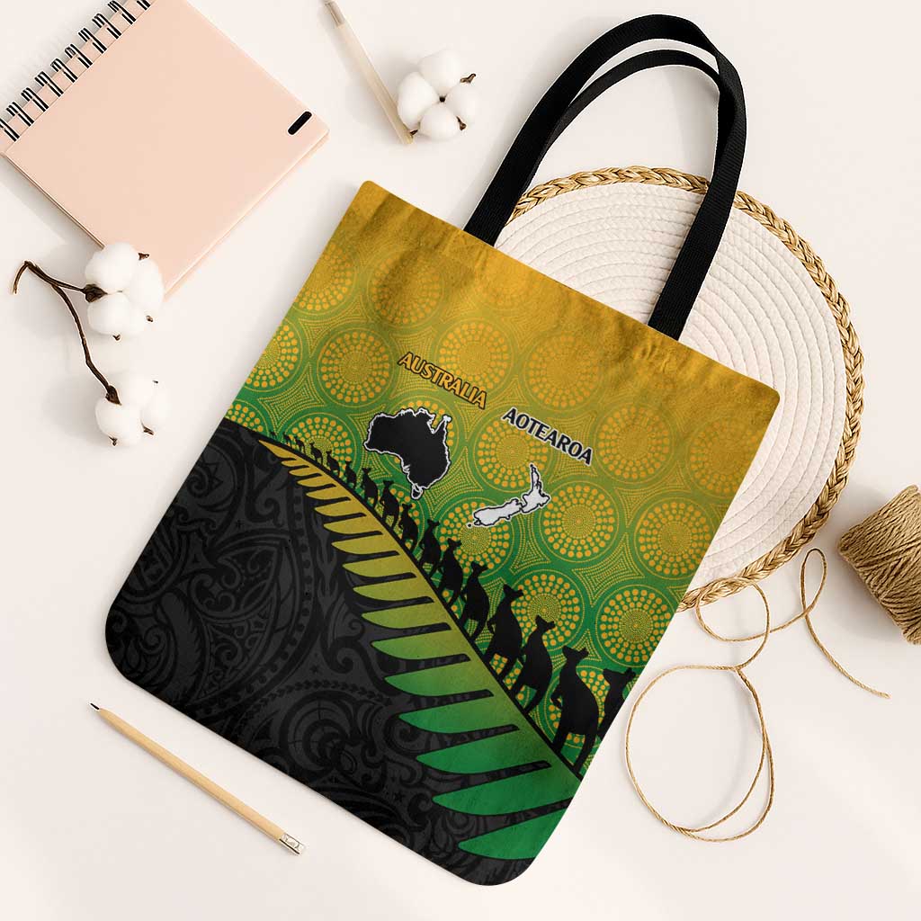 Australia New Zealand Rugby Tote Bag Gradient Aboriginal Wallabies and Maori Black Fern - Polynesian Pride