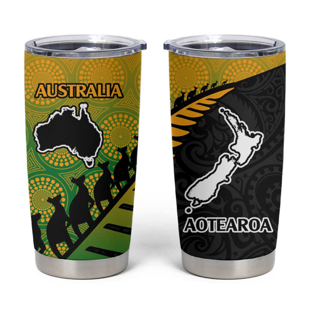 Australia New Zealand Rugby Tumbler Cup Gradient Aboriginal Wallabies and Maori Black Fern - Polynesian Pride