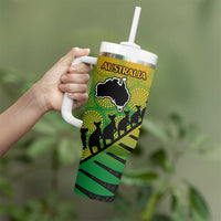 Australia New Zealand Rugby Tumbler With Handle Gradient Aboriginal Wallabies and Maori Black Fern - Polynesian Pride
