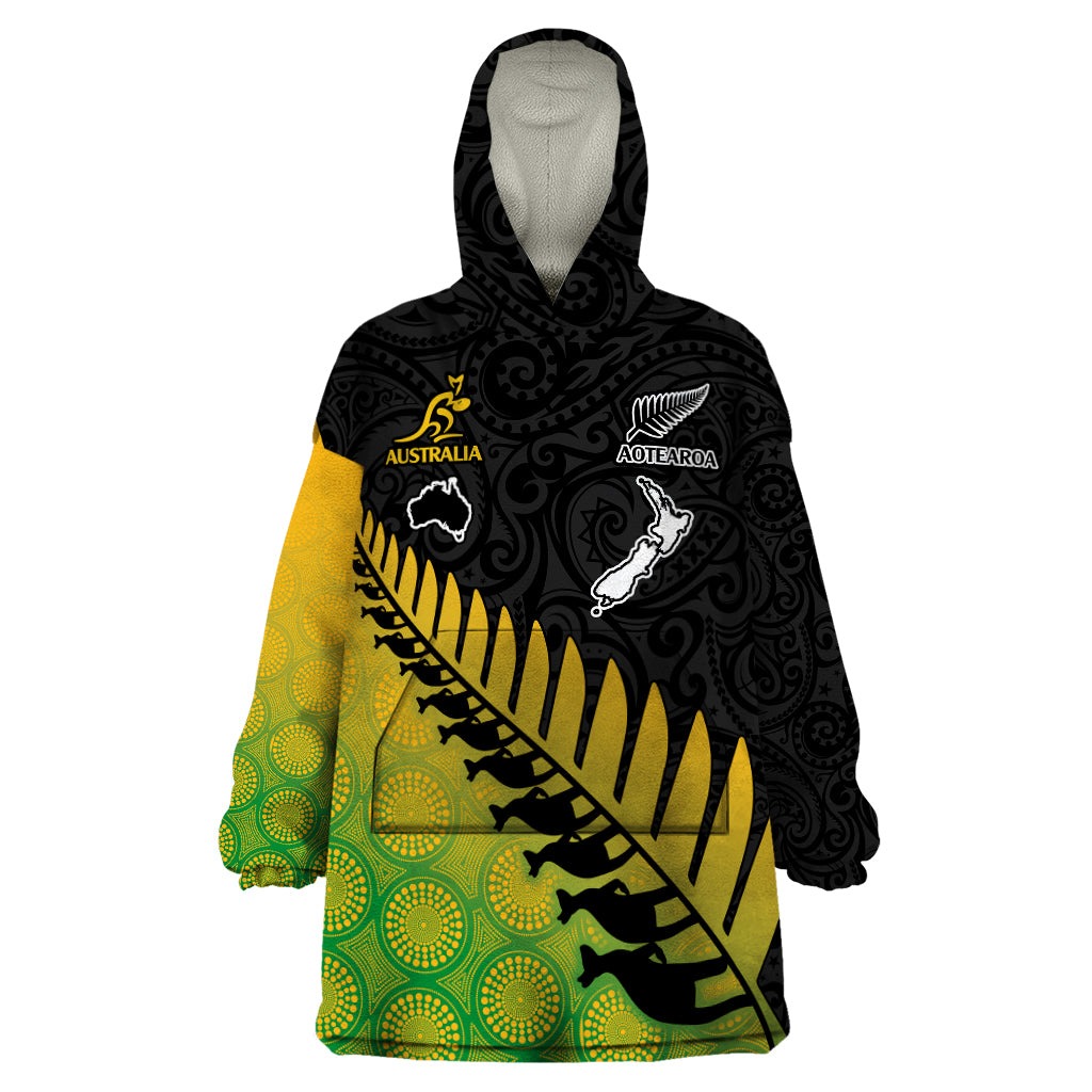 Custom Australia Wallabies and Aotearoa Rugby Wearable Blanket Hoodie Kangaroo Black Fern Maori Gradient Vibe LT9 One Size Gradient - Polynesian Pride