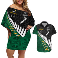 South Africa and Aotearoa Rugby Couples Matching Off Shoulder Short Dress and Hawaiian Shirt Springboks Black Fern Maori Vibe LT9 Black - Polynesian Pride