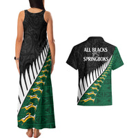 South Africa and Aotearoa Rugby Couples Matching Tank Maxi Dress And Hawaiian Shirt Springboks Black Fern Maori Vibe LT9 - Polynesian Pride