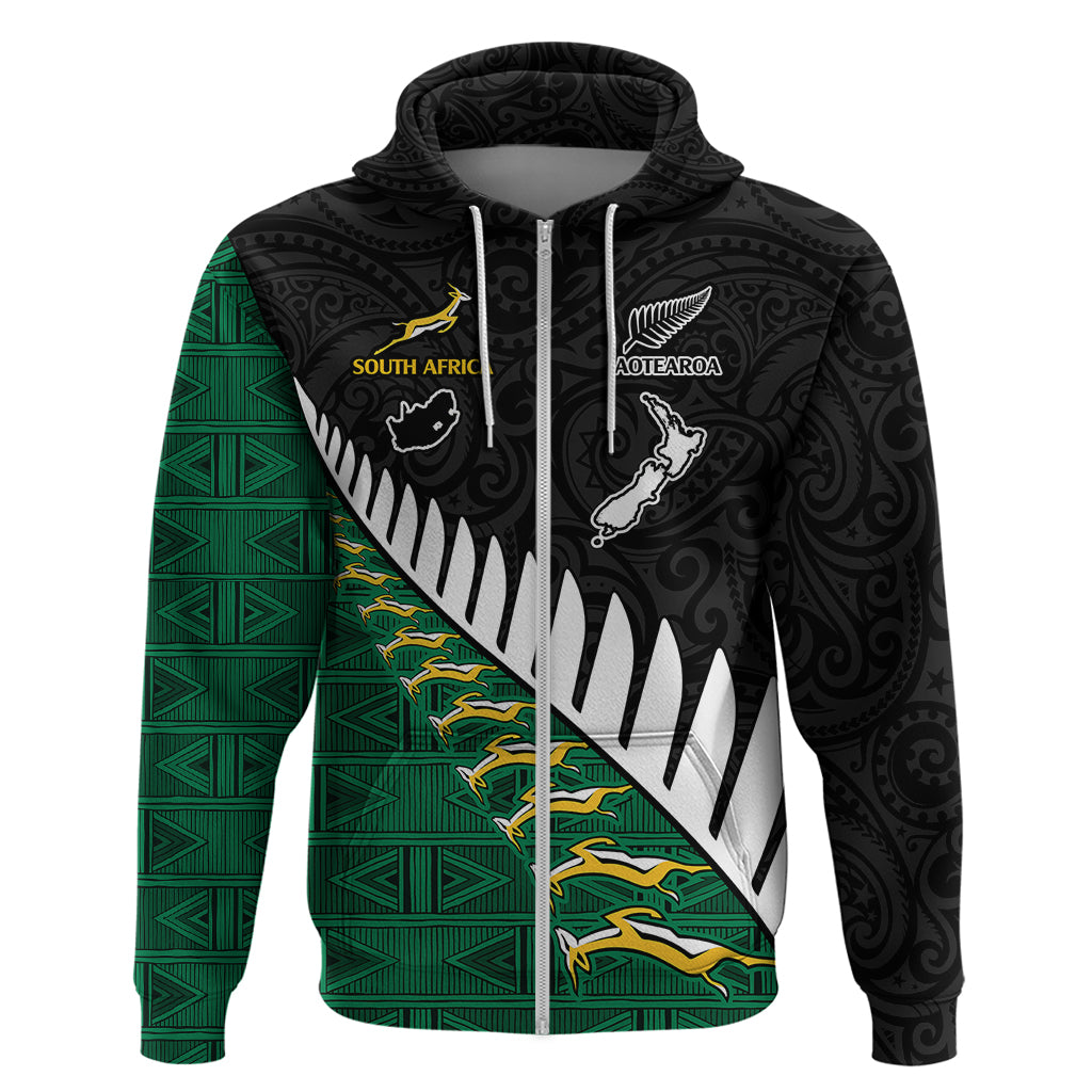 South Africa and Aotearoa Rugby Hoodie Springboks Black Fern Maori Vibe LT9 - Polynesian Pride