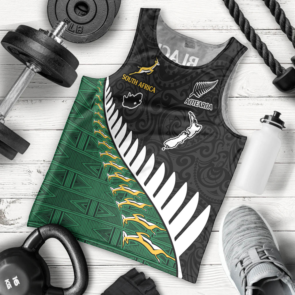 South Africa and Aotearoa Rugby Men Tank Top Springboks Black Fern Maori Vibe LT9 Black - Polynesian Pride