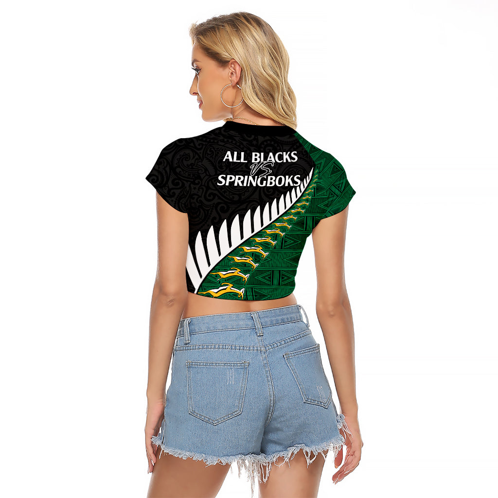 South Africa and Aotearoa Rugby Raglan Cropped T Shirt Springboks Black Fern Maori Vibe LT9 - Polynesian Pride
