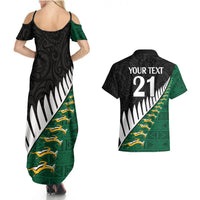 Custom South Africa and Aotearoa Rugby Couples Matching Summer Maxi Dress and Hawaiian Shirt Springboks Black Fern Maori Vibe LT9 - Polynesian Pride
