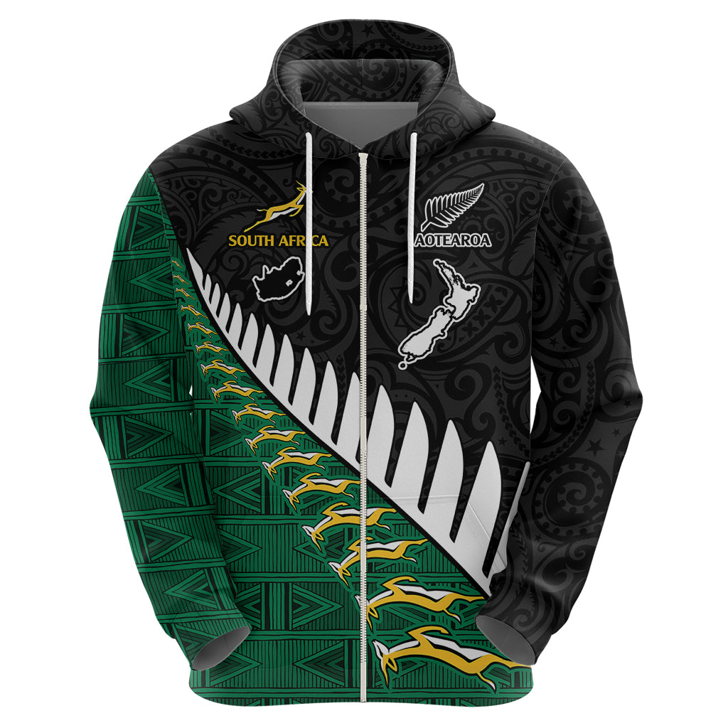 Custom South Africa and Aotearoa Rugby Hoodie Springboks Black Fern Maori Vibe LT9 - Polynesian Pride