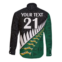 Custom South Africa and Aotearoa Rugby Long Sleeve Button Shirt Springboks Black Fern Maori Vibe LT9 - Polynesian Pride