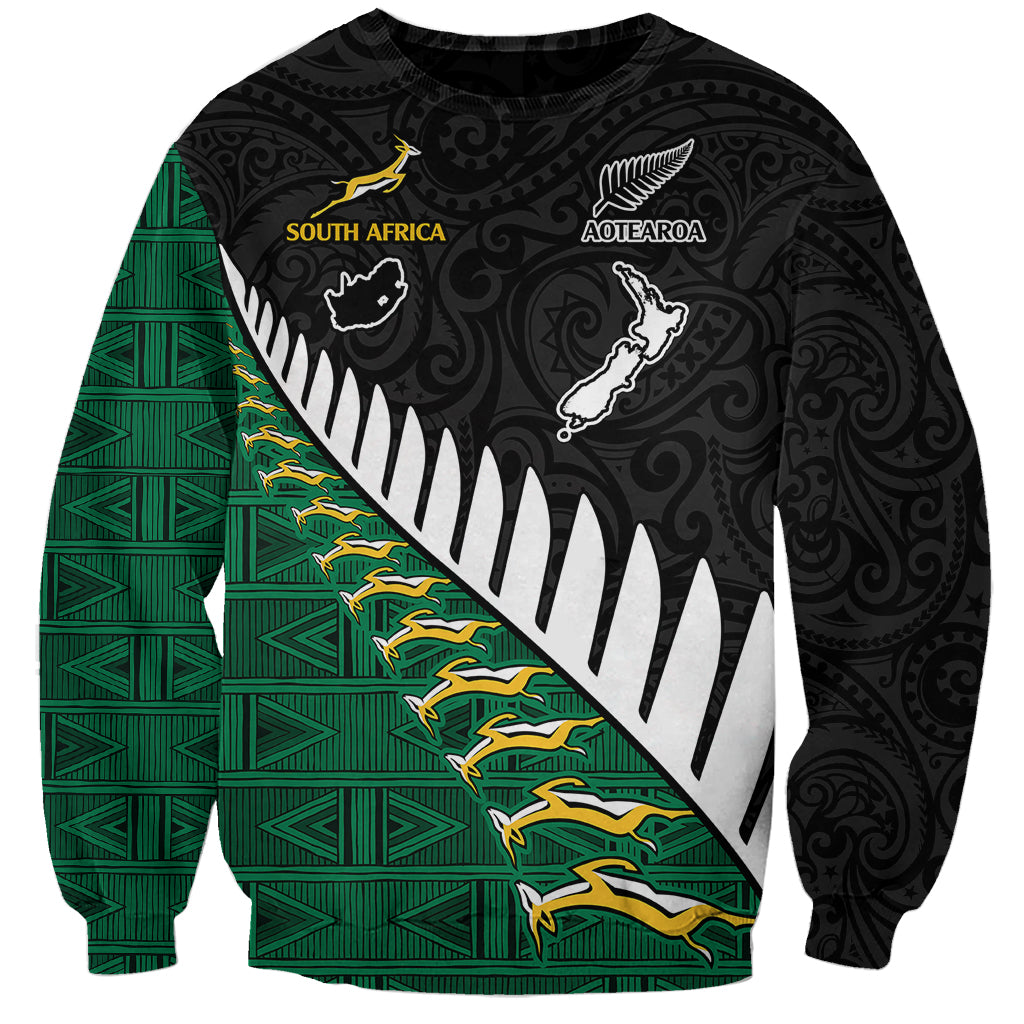 Custom South Africa and Aotearoa Rugby Sweatshirt Springboks Black Fern Maori Vibe LT9 Unisex Black - Polynesian Pride