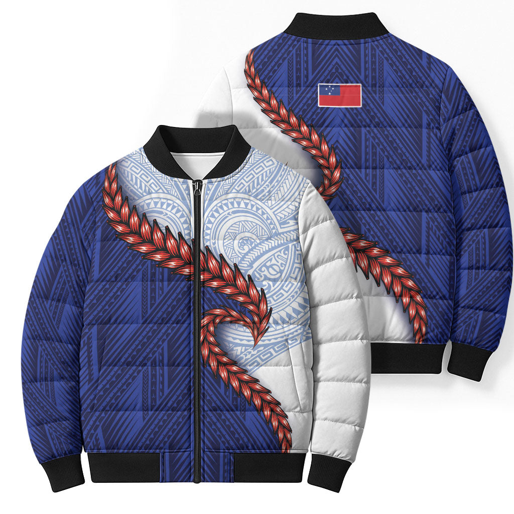 Ula Fala Red Samoa Chief Bomber Puffer Jacket Samoan Art Black Tribal