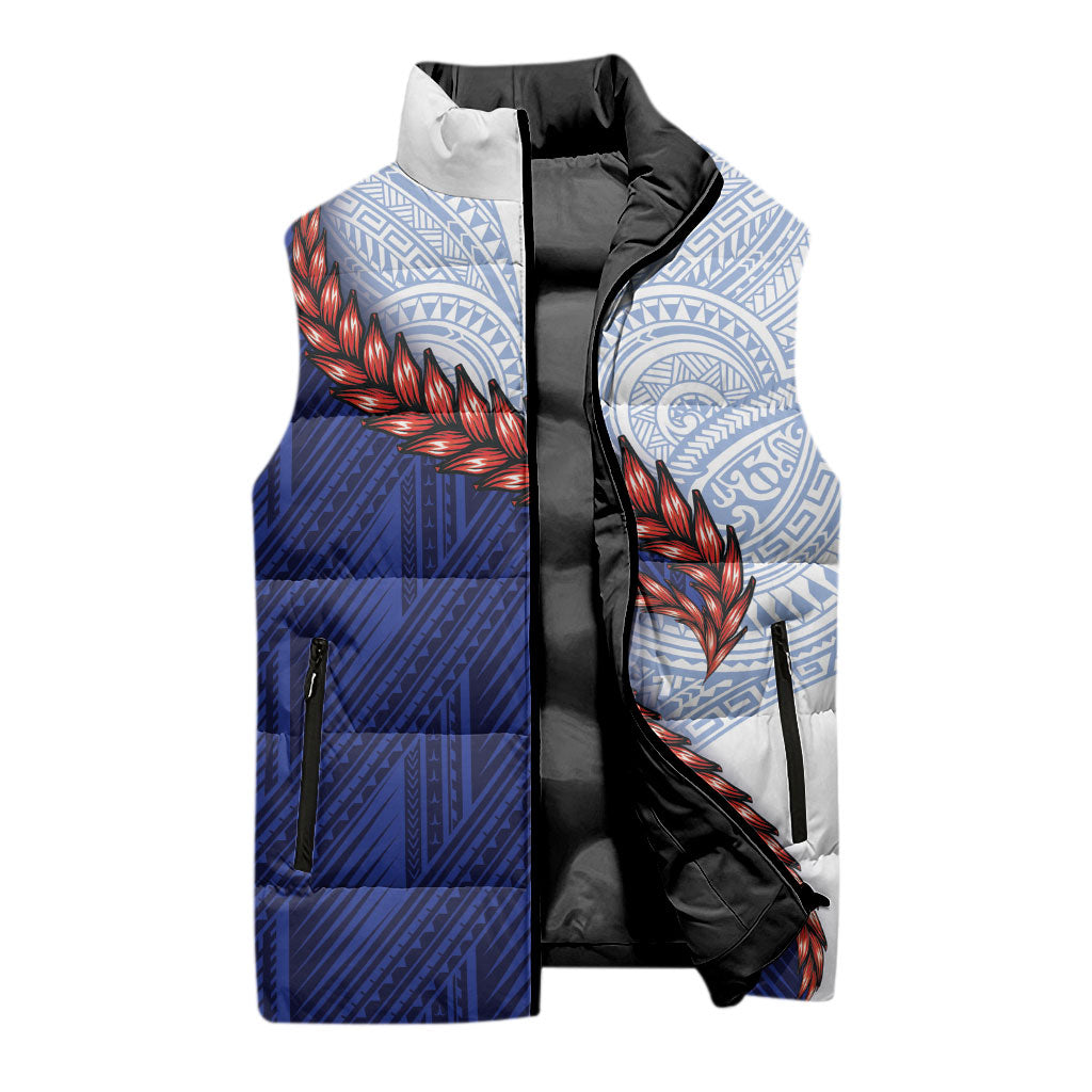 Ula Fala Red Samoa Chief Sleeveless Puffer Jacket Samoan Art Black Tribal