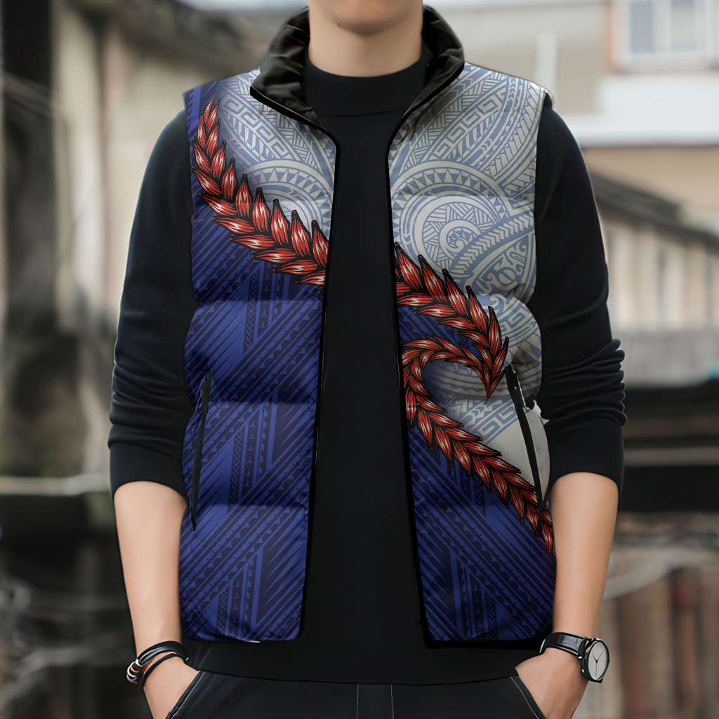 Ula Fala Red Samoa Chief Sleeveless Puffer Jacket Samoan Art Black Tribal