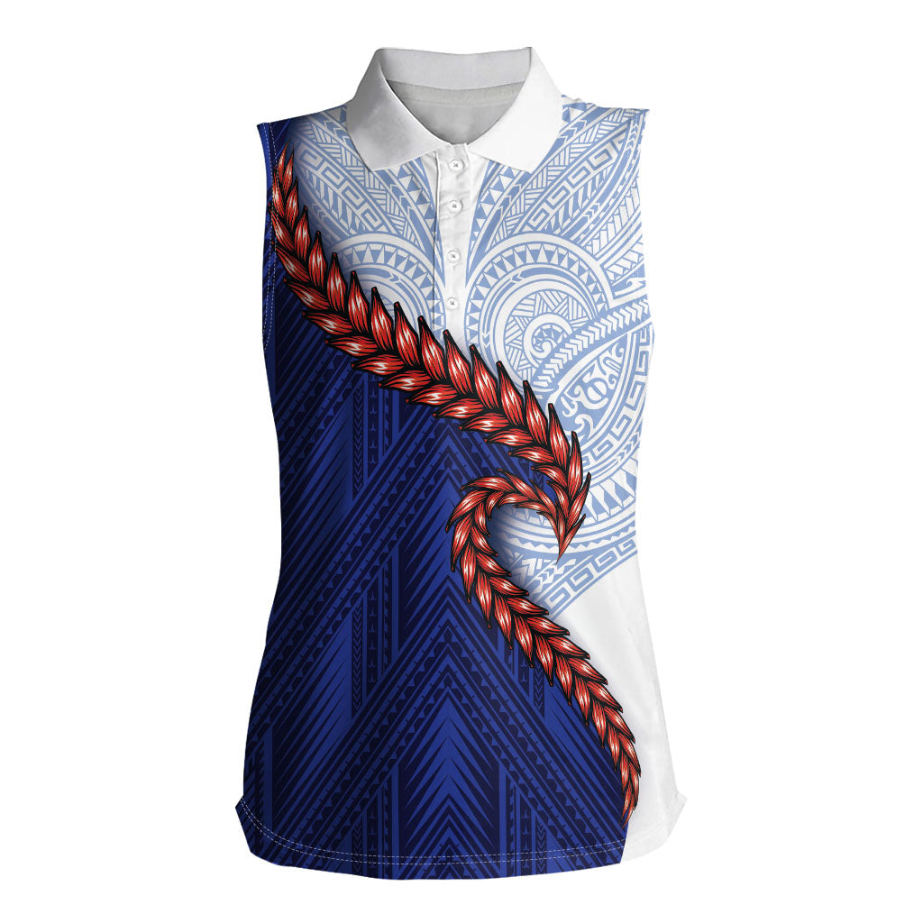 Ula Fala Red Samoa Chief Women Sleeveless Polo Shirt Samoan Art Black Tribal