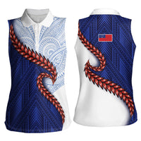 Ula Fala Red Samoa Chief Women Sleeveless Polo Shirt Samoan Art Black Tribal