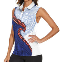 Ula Fala Red Samoa Chief Women Sleeveless Polo Shirt Samoan Art Black Tribal