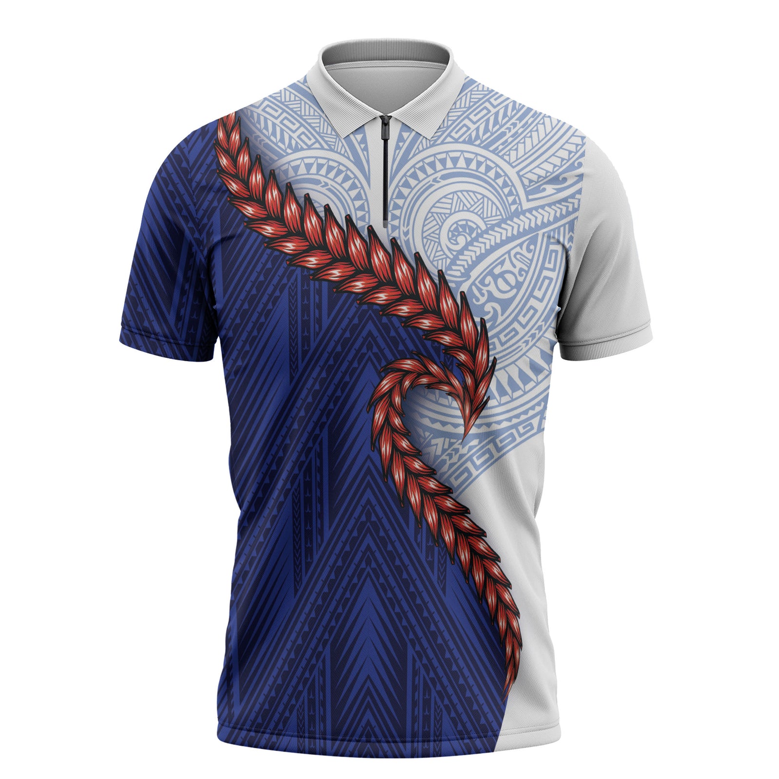 Ula Fala Red Samoa Chief Zipper Polo Shirt Samoan Art Black Tribal