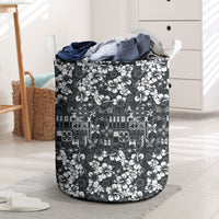 Black Hawaiian Tapa Tribal Hibiscus Laundry Basket