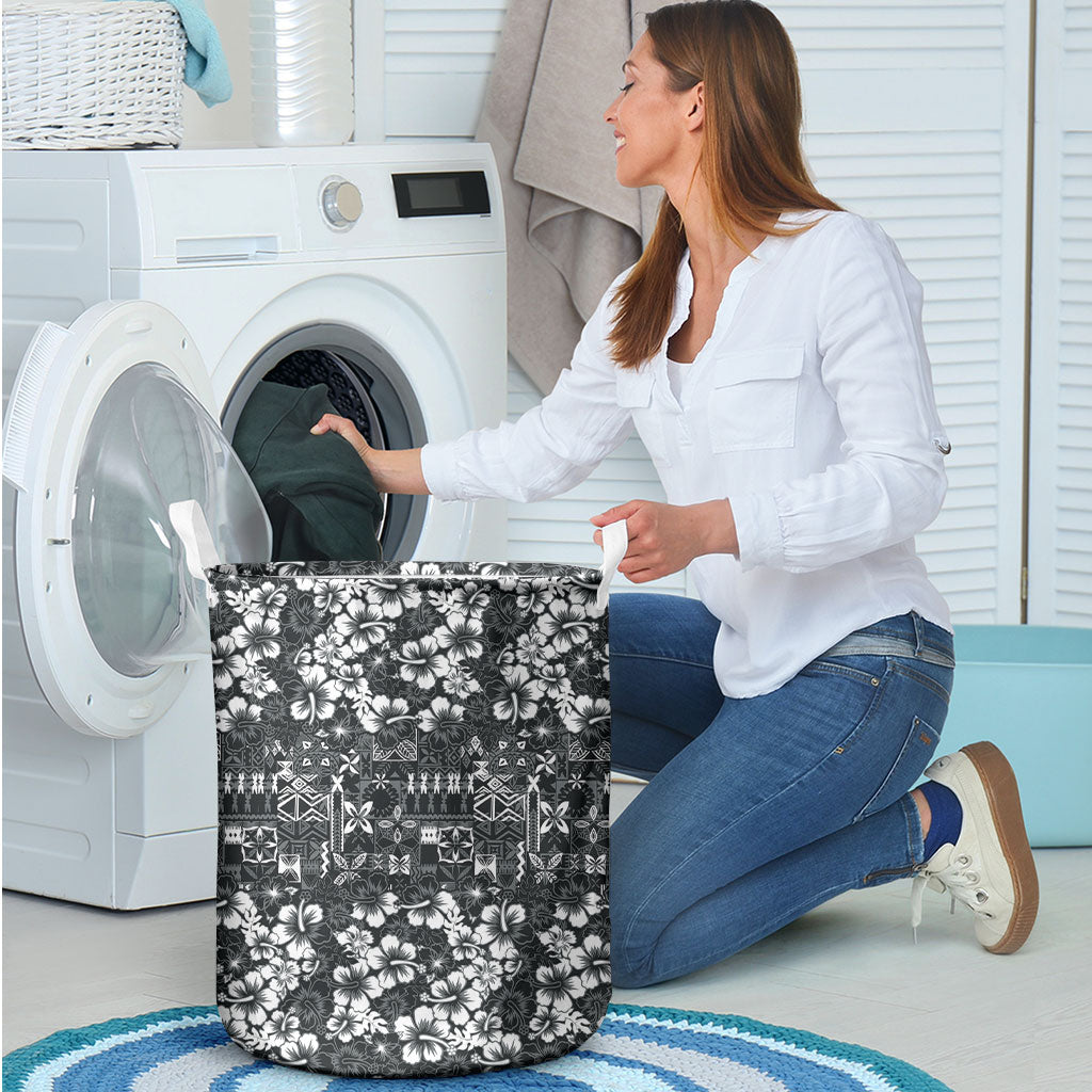 Black Hawaiian Tapa Tribal Hibiscus Laundry Basket