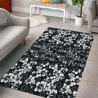 Black Hawaiian Tapa Tribal Hibiscus Area Rug