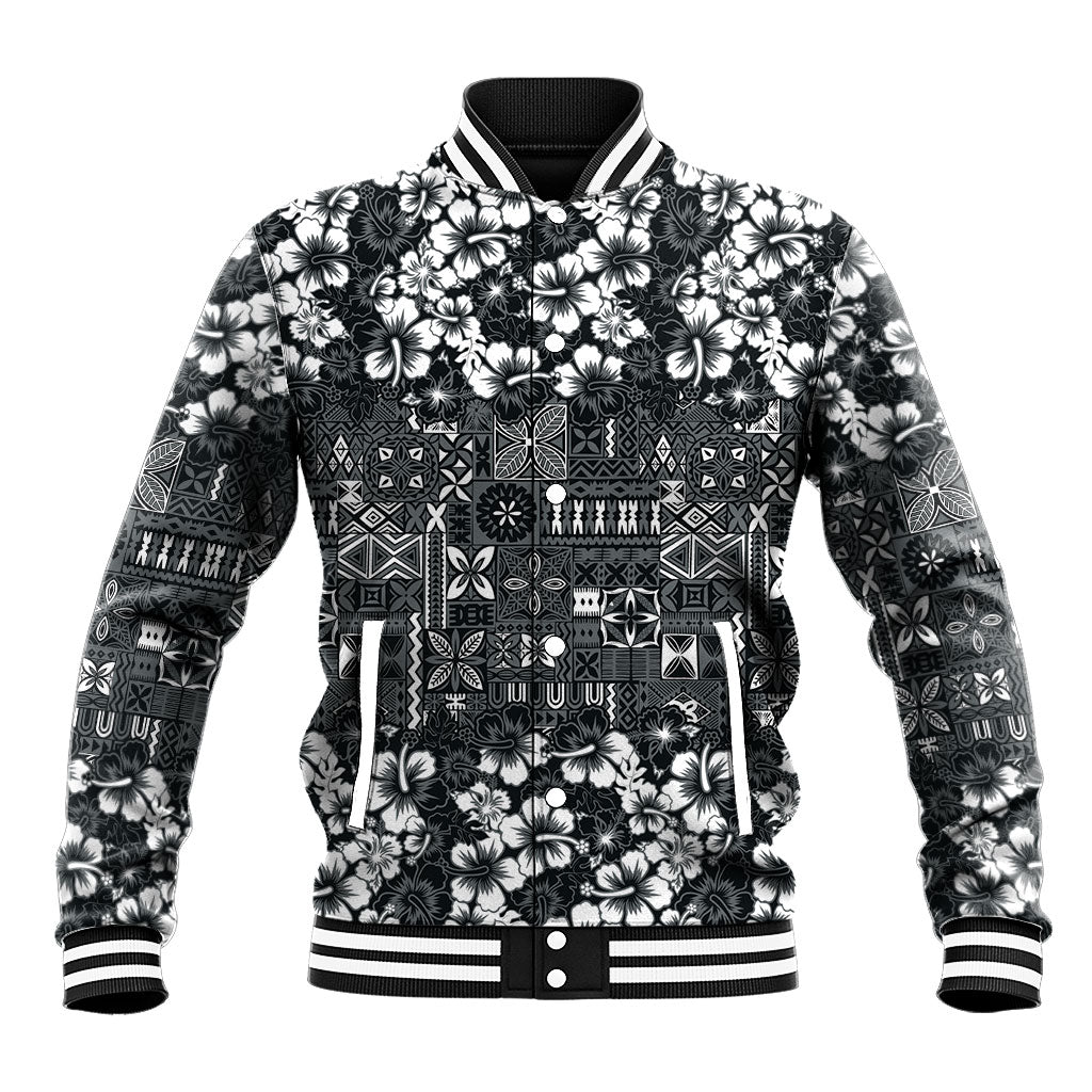 Black Hawaiian Tapa Tribal Hibiscus Baseball Jacket LT9 Unisex Black - Polynesian Pride