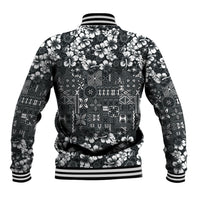 Black Hawaiian Tapa Tribal Hibiscus Baseball Jacket